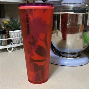 Starbucks Bold Red and Pink Floral Tumbler